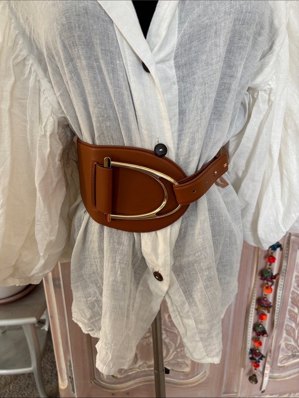 Elisabetta Franchi equestrian-inspired wide faux leather corset waist belt
